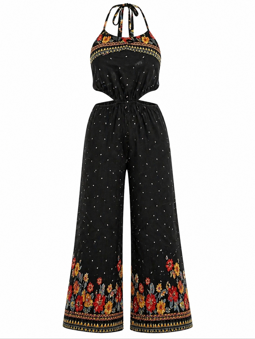 Sienna Sky Black Strapless Floral-Trim Jumpsuit